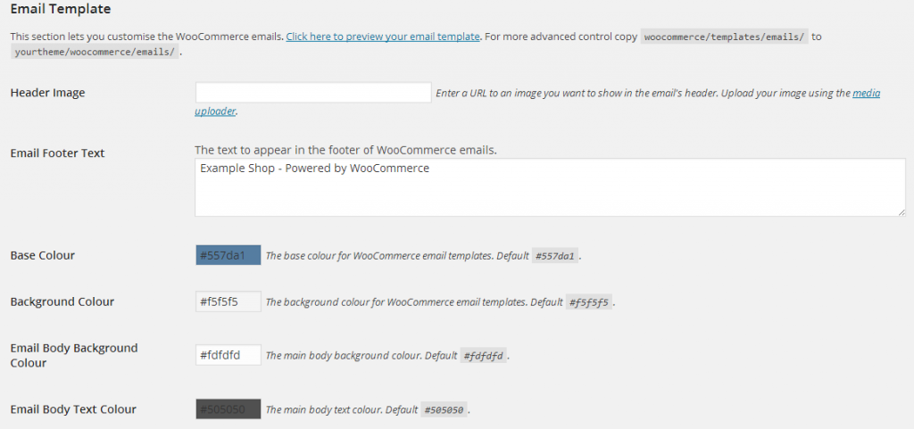 Email Template Settings WooCommerce