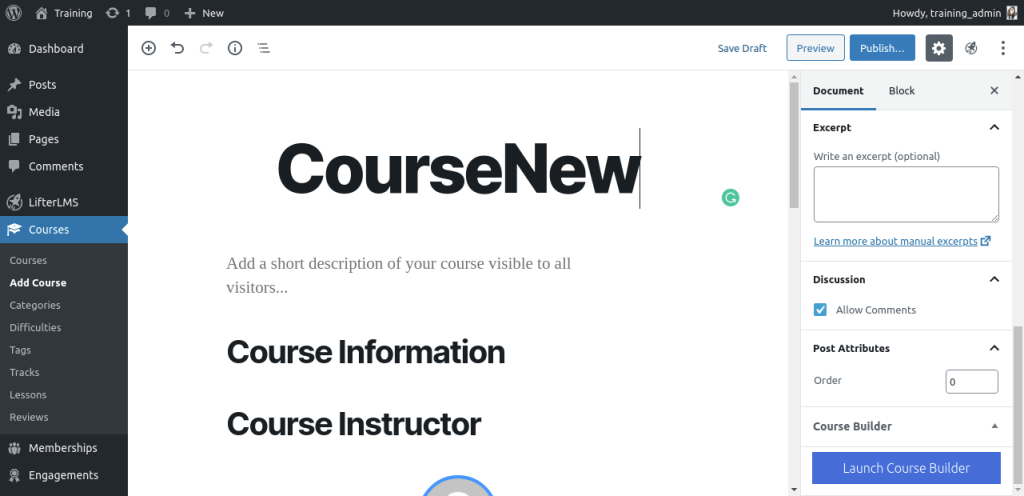 Launch Course Builder To Build A Course In LifterLMS