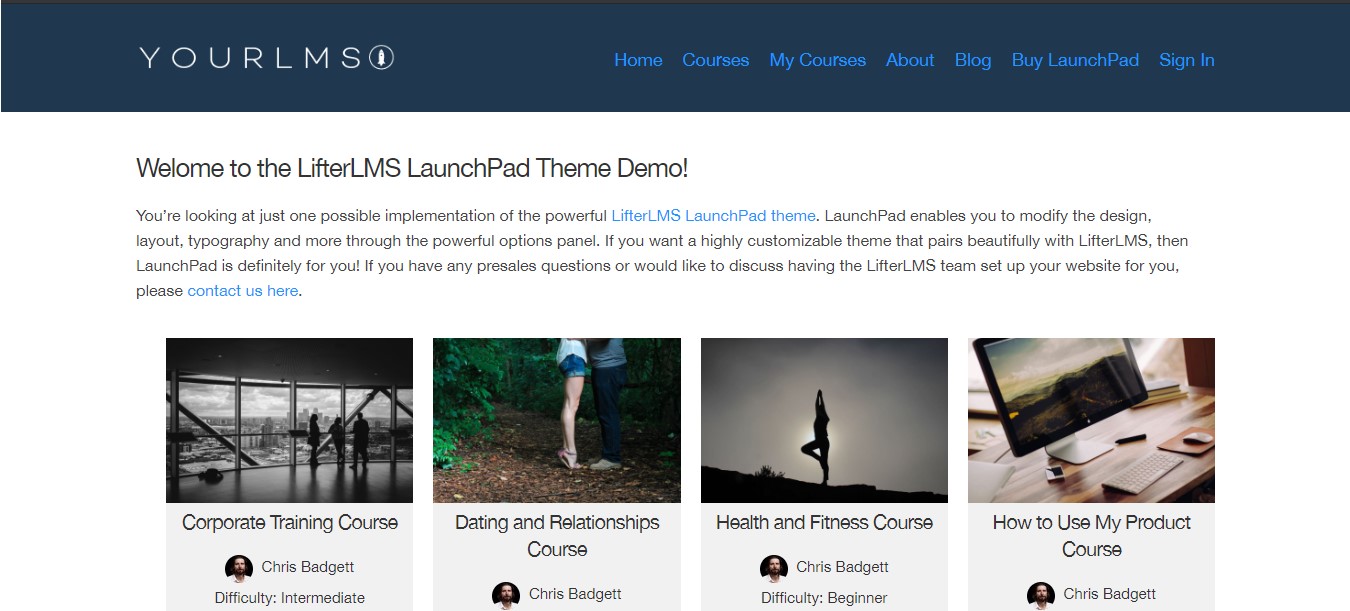 LifterLMS LaunchPad elearning wordpress Theme
