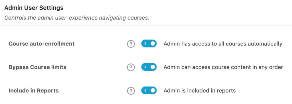 Admin User settings panel for LearnDash courses